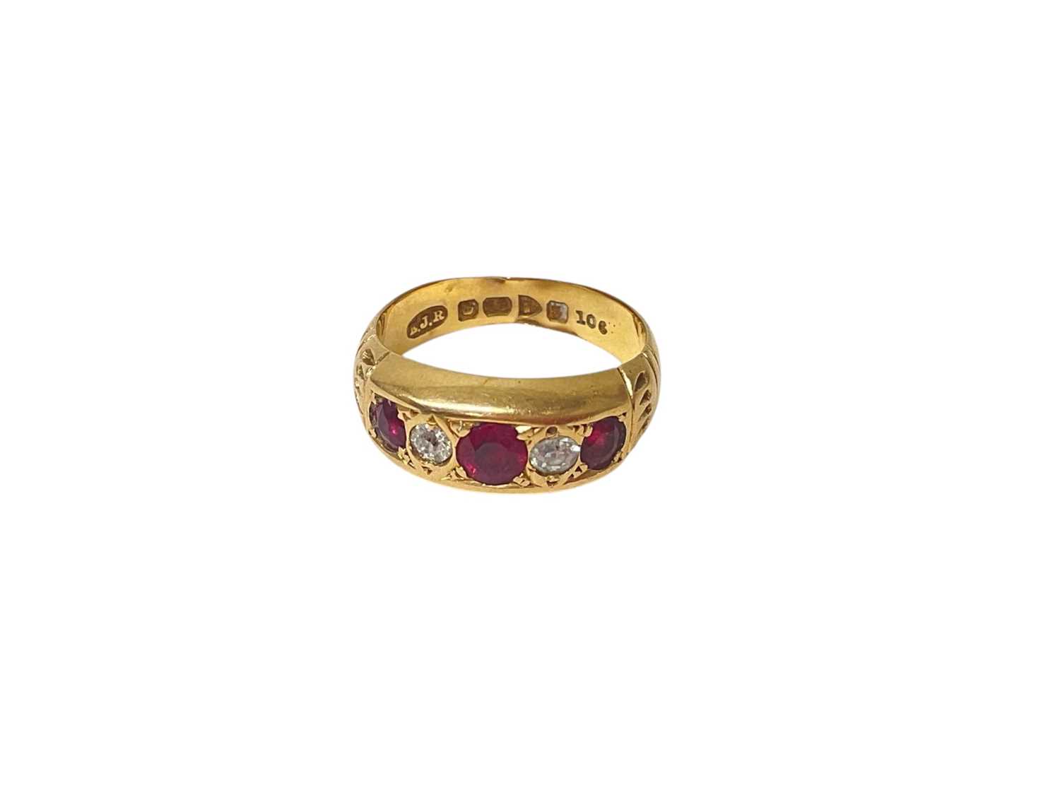 Lot 56 - Edwardian 18ct gold diamond and ruby five stone ring (Chester 1907)
