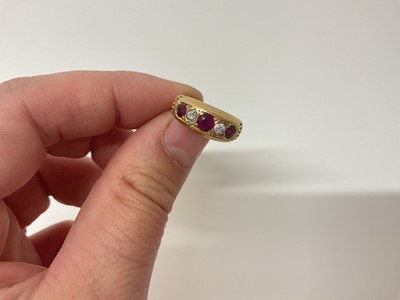 Lot 56 - Edwardian 18ct gold diamond and ruby five stone ring (Chester 1907)