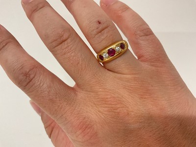 Lot 56 - Edwardian 18ct gold diamond and ruby five stone ring (Chester 1907)