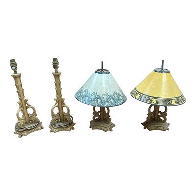 Lot 5077 - Pair of table lamps with shades measuring 43cm tall together with another pair