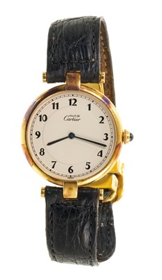 Lot 504 - Cartier Must de Cartier gold plated wristwatch, boxed