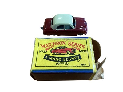 Lot 1812 - A Moko Lesney Matchbox Series Vauxhall Cresta (maroon & grey wheels) ~ No.22, Matchbox Removals Service Van (green & grey wheels) ~ No.17, Caravan (light blue & grey wheels) ~ No.23,...