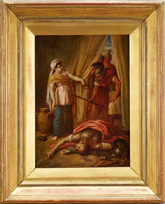 Lot 1001 - Paul Falconer Poole (1807-1879) oil on board - Jael and Sisera, initialled, in gilt frame