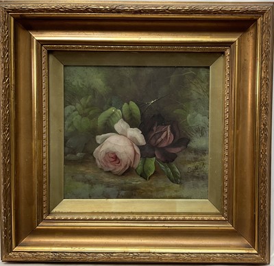 Lot 5 - Edwin Steele (c.1850-1912) oil on board, still life of a pink rose, signed, 19cm x 21cm, behind glass, gilt frame