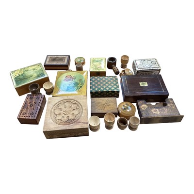 Lot 5245 - Collection of antique wooden boxes and treen ware