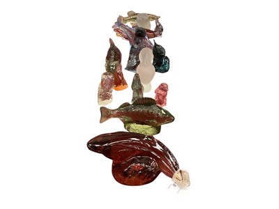 Lot 2218 - Collection of multicoloured Swedish Kosta glass fish and birds