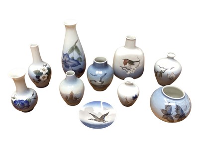 Lot 2219 - Nine Royal Copenhagen porcelain vases and a pin dish