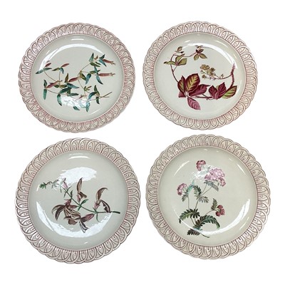 Lot 5133 - Set of four Victorian Copeland creamware plates decorated with botanical specimens, 20.75cm diameter