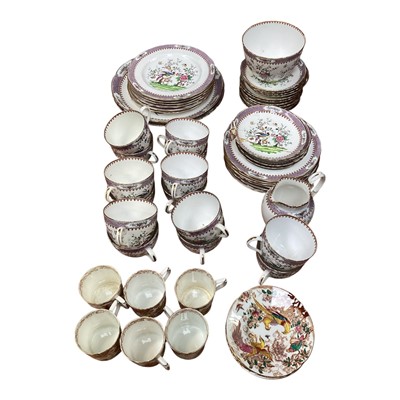 Lot 5135 - Copeland Spode tea set decorated with a Chelsea bird type pattern, together with a Royal Crown Derby Olde Avesbury coffee set