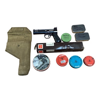 Lot 5145 - Webley .177 air pistol with pellets, parts and accessories