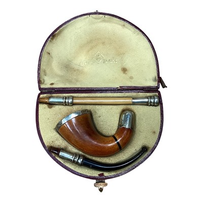 Lot 5140 - Silver mounted three piece meerschaum pipe by BBB in fitted leather case