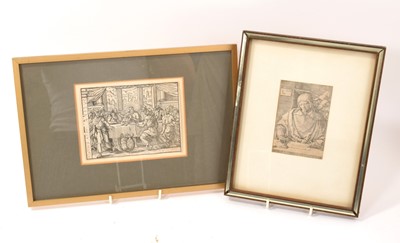 Lot 851 - Lucas Van Leyden (1494 -1533) engraving, St John, signed and dated 1418 to plate, together with/another a 17th century wood cut print of The Last Supper
