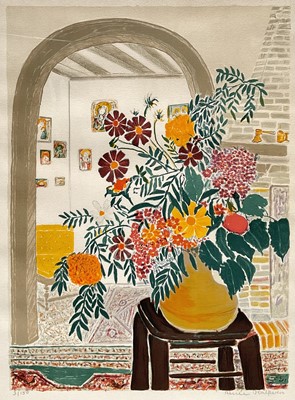 Lot 15 - Renée Halpern, 20th century, limited edition lithograph, Still life in an interior, signed, 3/150, 49cm x 36cm, glazed frame