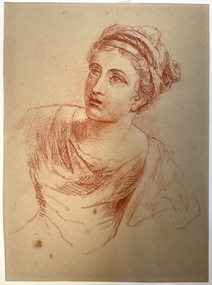 Lot 81 - 19th century Head of a Woman in red chalks, 24cm x 18cm, unframed