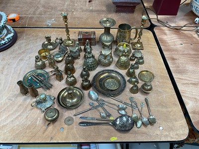 Lot 5148 - Group of brass ornaments, a silver teaspoon, etc