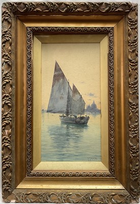 Lot 41 - Italian School, late 19th/early 20th century, watercolour, Venice, signed indistinctly, 30cm x 15cm, glazed gilt frame