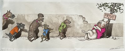 Lot 78 - Boris O'Klein (1893-1985) coloured etching, 'W.C. privé', from Dirty Dogs of Paris, pencil signed and titled, 16.5cm x 43cm, unframed