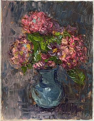 Lot 162 - Annelise Firth (b. 1961) oil on canvas, Hydrangeas, signed titled and dated 2025 verso, 45cm x 35cm, unframed