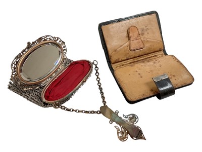 Lot 6 - Vintage Czechoslovakian paste set chatelaine mesh purse and an Edwardian silver mounted leather purse (2)