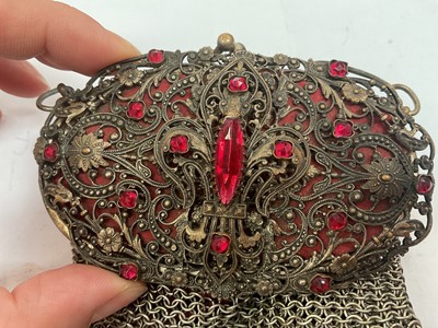 Lot 6 - Vintage Czechoslovakian paste set chatelaine mesh purse and an Edwardian silver mounted leather purse (2)