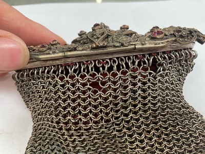 Lot 6 - Vintage Czechoslovakian paste set chatelaine mesh purse and an Edwardian silver mounted leather purse (2)