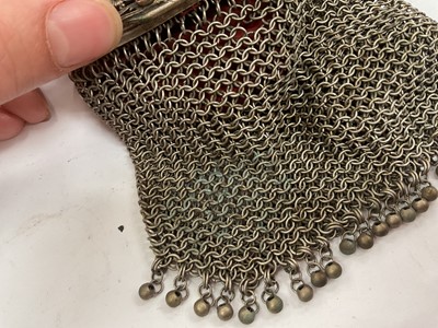 Lot 6 - Vintage Czechoslovakian paste set chatelaine mesh purse and an Edwardian silver mounted leather purse (2)