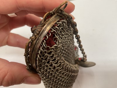 Lot 6 - Vintage Czechoslovakian paste set chatelaine mesh purse and an Edwardian silver mounted leather purse (2)