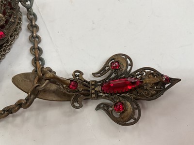 Lot 6 - Vintage Czechoslovakian paste set chatelaine mesh purse and an Edwardian silver mounted leather purse (2)
