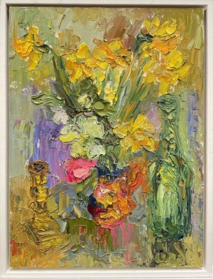 Lot 165 - Annelise Firth (b. 1961) oil on linen board, Still life with daffodils, signed and dated 2024 verso, 40cm x 30cm, framed