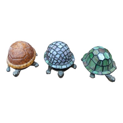 Lot 5158 - Two Tiffany style tortoise lamps and another