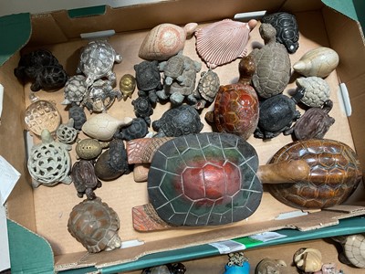 Lot 5191 - Collection of tortoise and turtle ornaments, including carved wood and stone