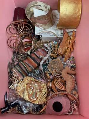 Lot 9 - Group of costume jewellery including gilt metal jewellery, brooches, various rings, Swarovski pendant necklace in box etc