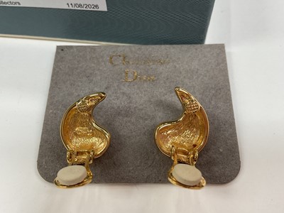 Lot 10 - Collection of vintage clip on earrings including a pair of vintage Christian Dior gilt metal and red enamel teardrop clip on earrings