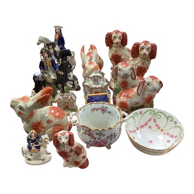 Lot 5164 - Collection of Staffordshire figures to include a pair of spaniels, pair of rabbits, pair of hares, etc