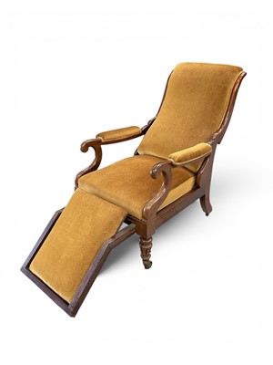 Lot 1388 - Good William IV rosewood reclining library armchair stamped to frame, patent no. 668 'Winters' Gerrard St. Soho