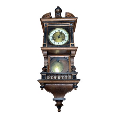 Lot 5166 - Junghans German carved wood mantel clock in the Gothic style, strikes on a coiled gong, 40cm high, together with an Edwardian mantel clock and another