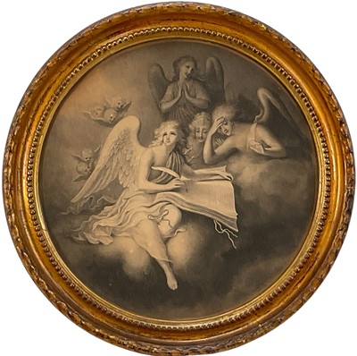 Lot 1055 - Late 18th/early 19th century black and white engraving - Classical Figures, 32cm diameter, in gilt circular frame
