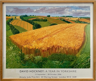 Lot 1 - David Hockney: A Year in Yorkshire exhibition poster, Annely Juda Fine Art London 2006, ‘Wheat field near Fridaythorpe’ 2005, glazed frame