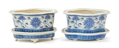 Lot 37 - Pair of small 19th / 20th century Chinese blue and white porcelain planters and stands