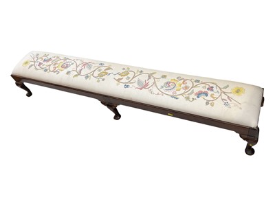 Lot 5345 - Mahogany framed long footstool with tapestry top