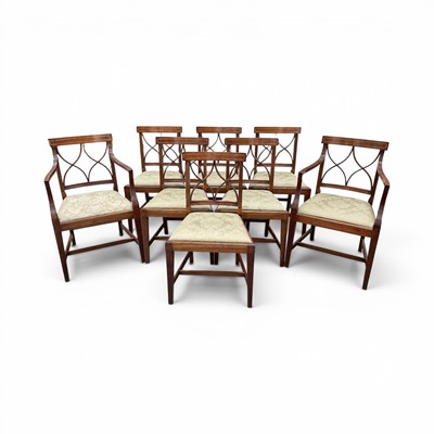 Lot 1426 - Set of eight Georgian style inlaid mahogany dining chairs
