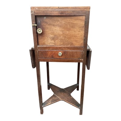 Lot 5374 - Georgian mahogany bedside cupboard, 19th century mahogany toiletry mirror and a Victorian balloon back dining chair