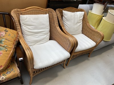 Lot 5341 - Pair of wicker garden chairs with loose cushions