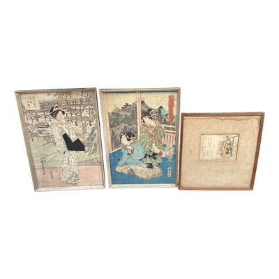 Lot 5243 - Three antique Japanese woodblock prints