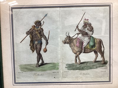 Lot 5207 - Pair of 18th/19th century hand coloured engravings of a male and female 'Hottentot', by Mixelle after Desrais, possibly originally published in Costumes Civils Actuels de Tous les Peuples Connus...