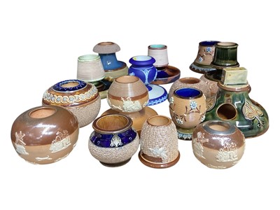 Lot 2212 - Collection of 15 Victorian and Edwardian vesta holders/strikers to include Royal Doulton Dewar's advertising vesta, rare Royal Doulton 'beehive' vesta holders, Art Nouveau Doulton match box hold...