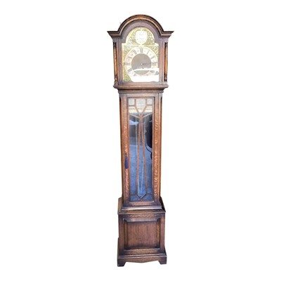 Lot 5279 - Oak cased long case clock with German 'Tempus Fugit' movement, 196cm high