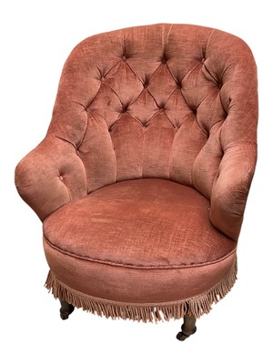Lot 5340 - Victorian pink upholstered button back armchair, 87cm high