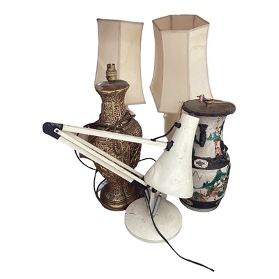 Lot 5231 - Two Chinese lamps, pair of alabaster lamps and an Anglepoise lamp