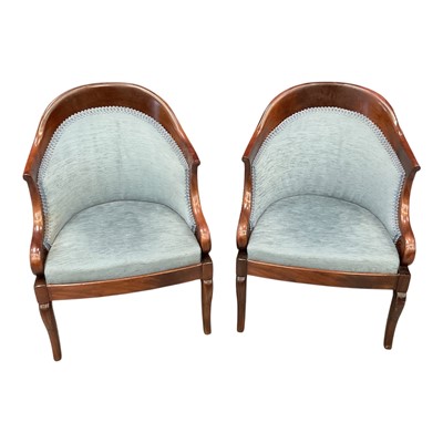 Lot 1447 - Pair of French mahogany framed tub chairs